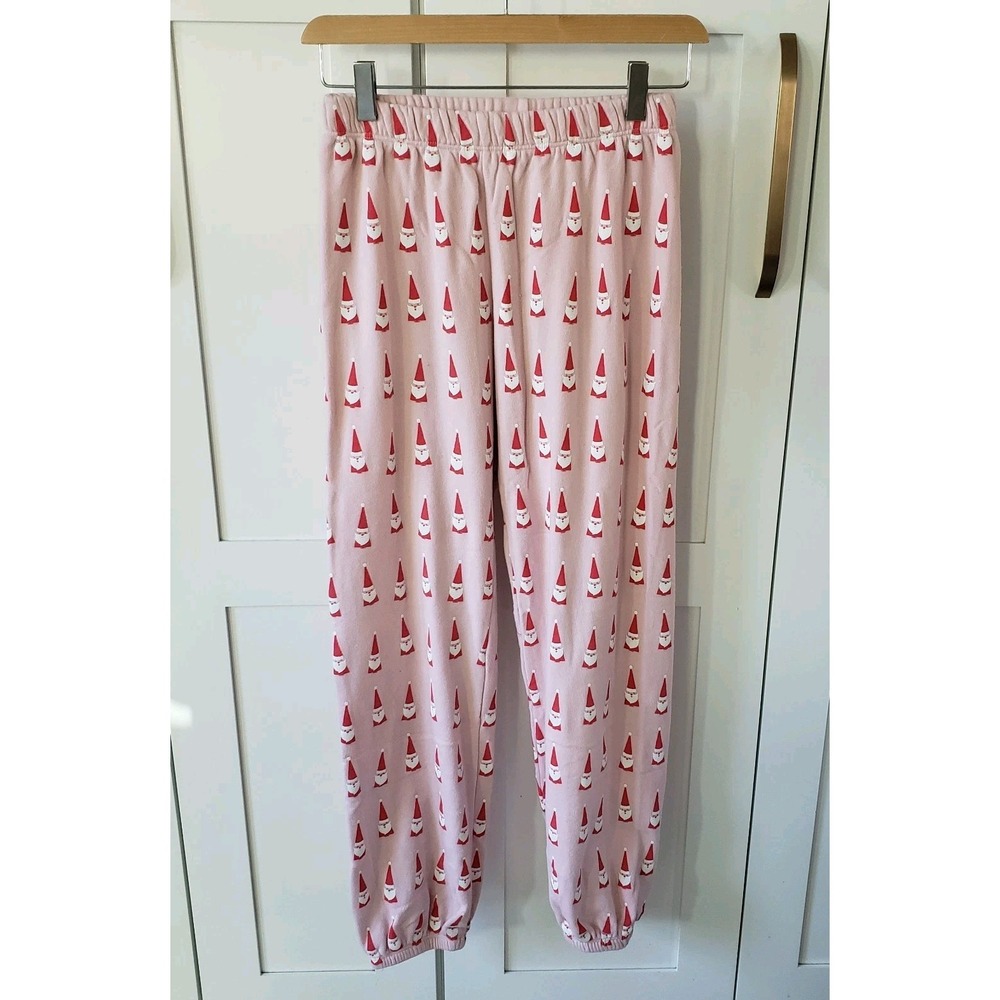 Wildfox Sweatpants Womens XS Pink Santa Print Jogger Lounge Pants Holiday Cozy‎